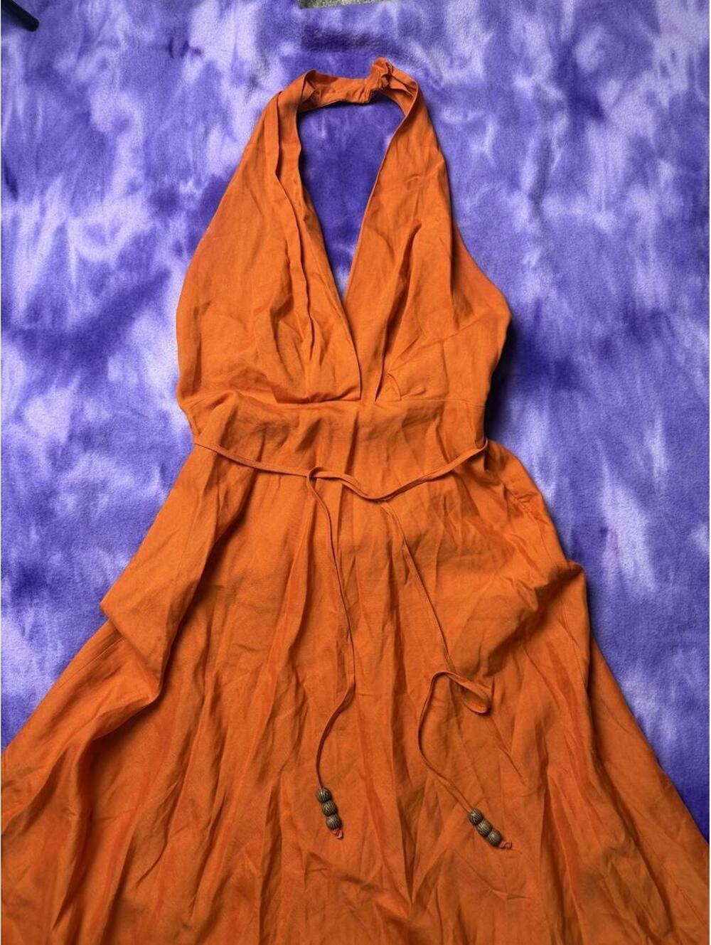 Zara SS23 orange linen halter dress